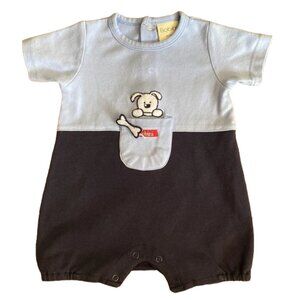 Bobini Colourblock Dog and Bone Pocket Short Sleeve Romper 6-9 Months